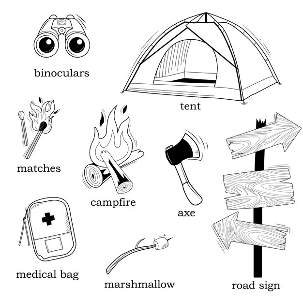 Vector set de iconos de camping