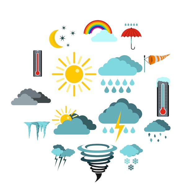 Vector set de iconos de clima, estilo plano