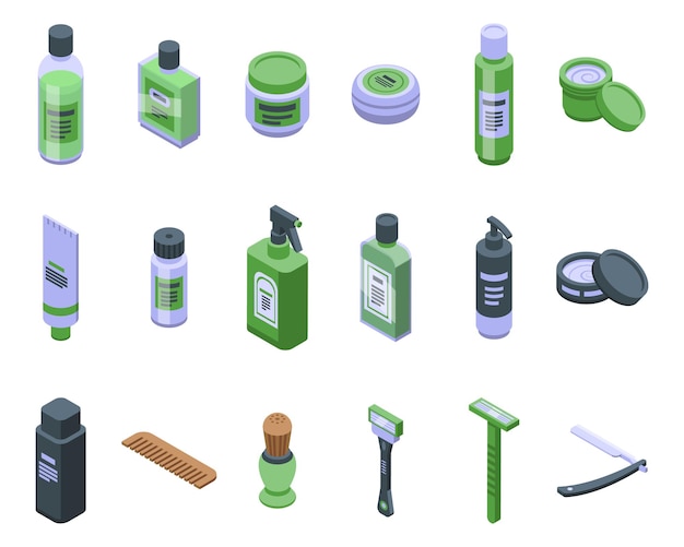 Set de iconos de cosméticos de afeitado vector isométrico