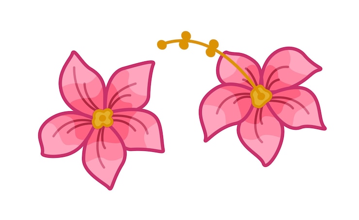 Vector set de iconos de dibujos animados de flores de hibisco ilustración vectorial de una planta de flores tropicales en un