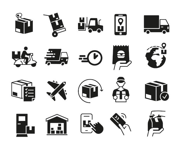 Set de iconos de entrega de paquetes