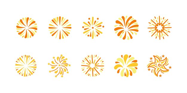 Set de iconos de fuegos artificiales Diseño vectorial Conjunto de icones de confeti dibujados a mano Firecracker saludo de chispas o petard para Navidad o vacaciones de Año Nuevo