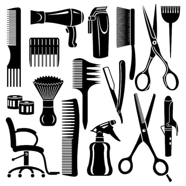 Vector set de iconos de herramientas de peluquería.