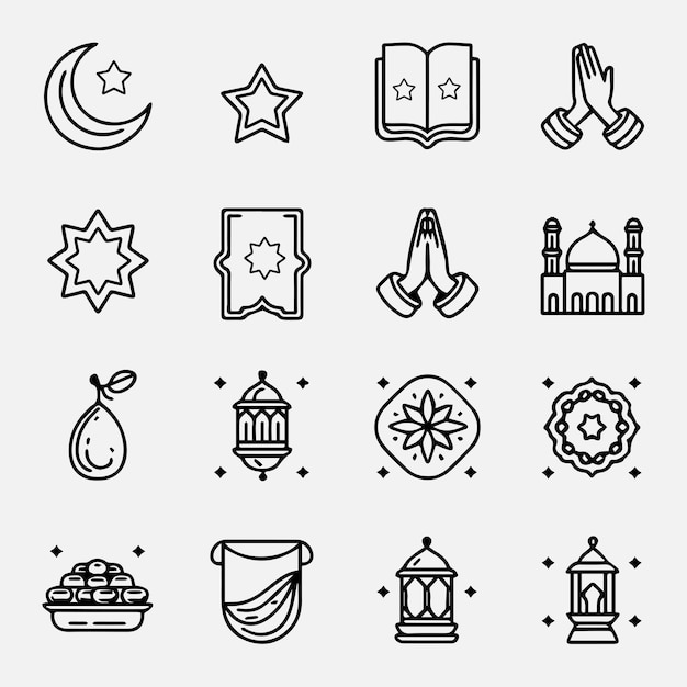 Set de íconos islámicos de Ramadán Iconos vectoriales de alta calidad con linternas de la mezquita de la luna creciente