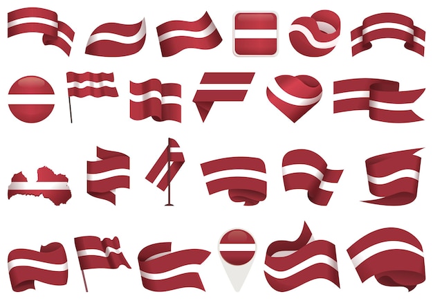 Set de iconos de Letonia vector de dibujos animados Día del país