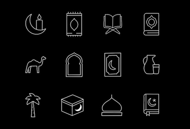 Set de iconos de líneas vectoriales islámicas de Ramadán