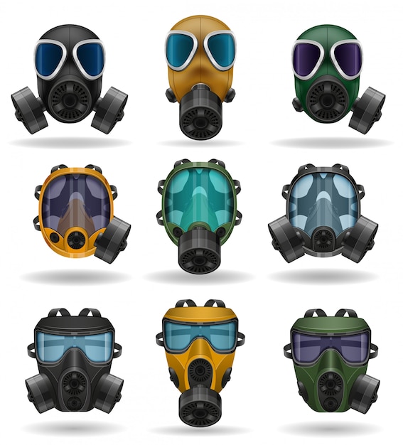 Vector set de iconos de máscara de gas.