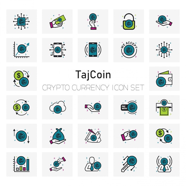 Set de iconos de moneda criptográfica TajCoin