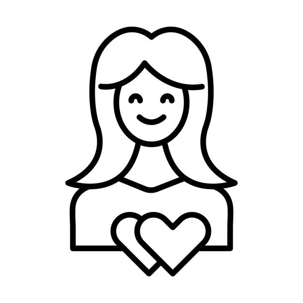Set de iconos de mujer enamorada, chica, cuidado personal, símbolo vectorial del corazón en un estilo negro lleno y delineado, signo de amor femenino.