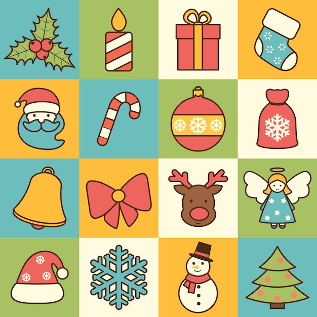 Vector set de iconos navideños línea plana