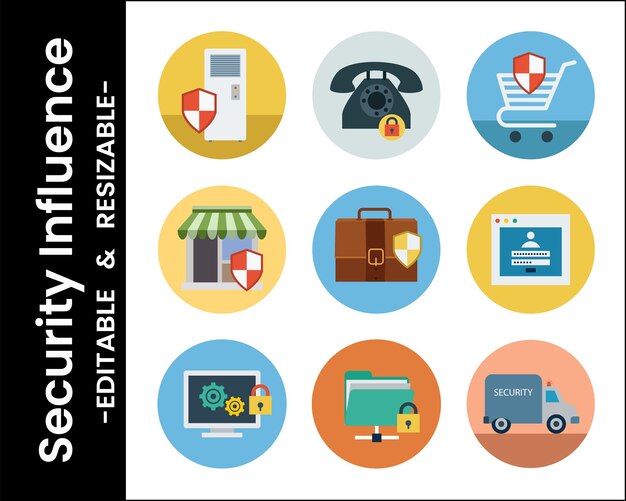 Set de iconos planos de seguridad Soluciones de protección de datos y ciberseguridad para la seguridad en línea