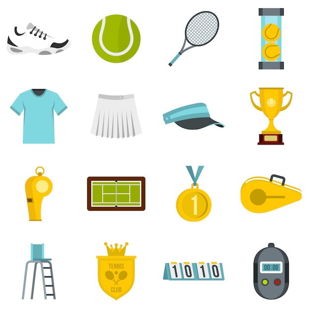 Set de iconos planos de tenis