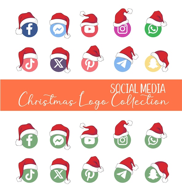 Set de iconos de redes sociales decorados con la Navidad Símbolos vectoriales de redes sociales Sombrero de Papá Noel