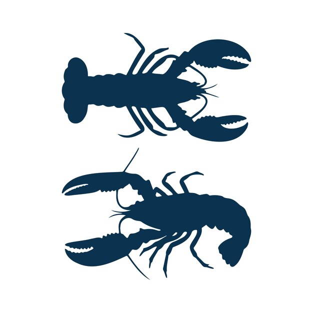 Set de iconos de silueta de langosta camarón camarón langosta clip art plano negro frutos del mar Ilustración diseño vectorial