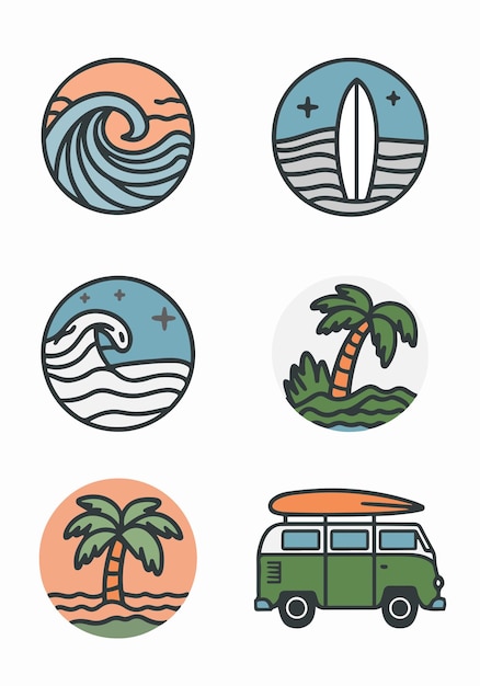 Set de iconos de surf Conjunto de elementos de diseño de surf vintage