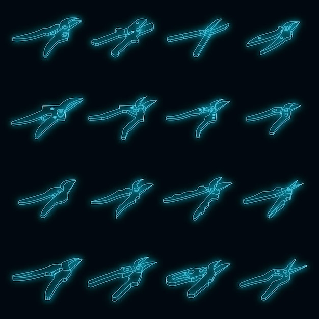 Set de iconos de tijeras de podar neón vectorial