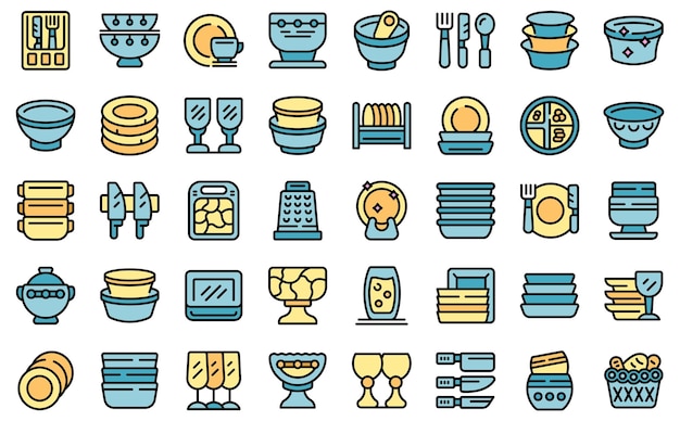 Set de iconos de vajilla vector plano