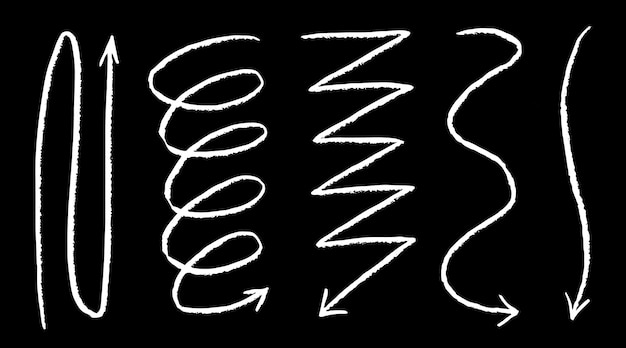 Vector set de iconos vectoriales de flechas de carbón dibujados a mano con manos libres diferentes líneas curvas arroyos giratorios doodle