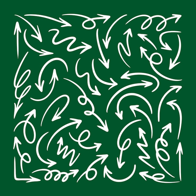 Vector set de iconos vectoriales de flechas dibujadas a mano flechas a mano libre doodle punteros de dirección garabateos y arañazos