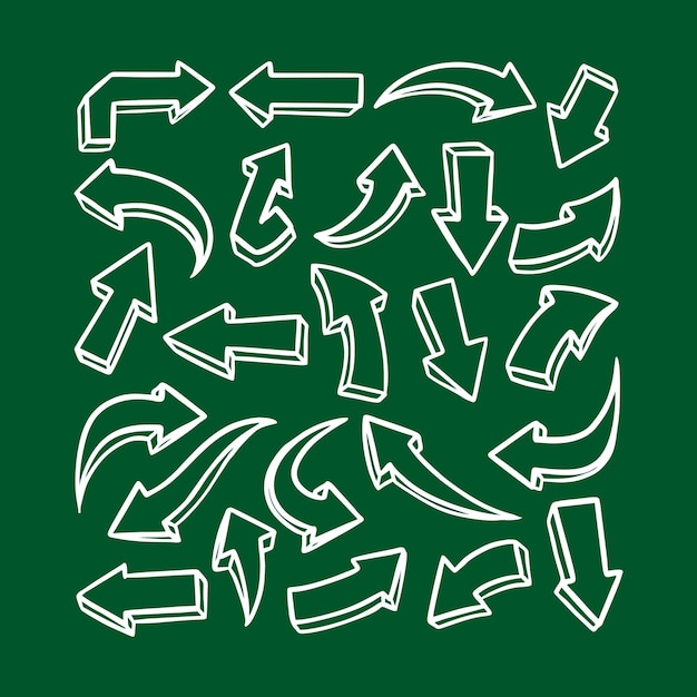 Set de iconos vectoriales de flechas dibujadas a mano flechas a mano libre Doodle punteros de dirección garabateos y arañazos