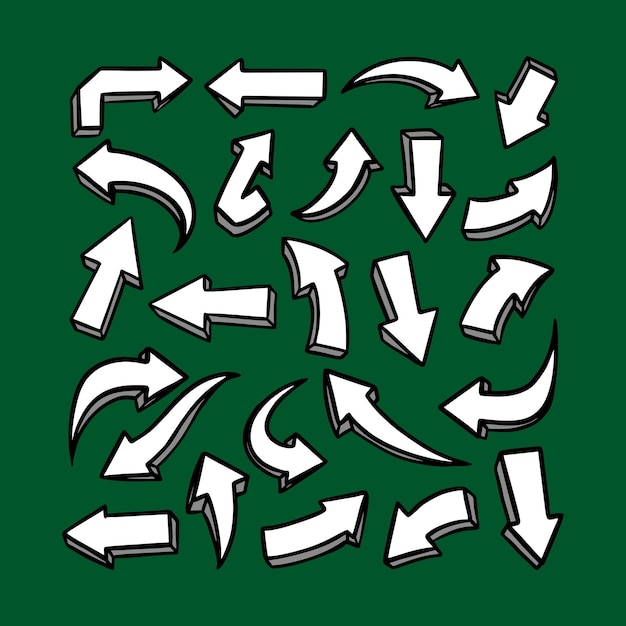 Set de iconos vectoriales de flechas dibujadas a mano flechas a mano libre Doodle punteros de dirección garabateos y arañazos