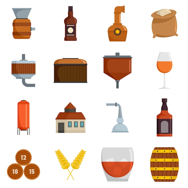 Set de iconos de vidrio de botella de whisky vector aislado