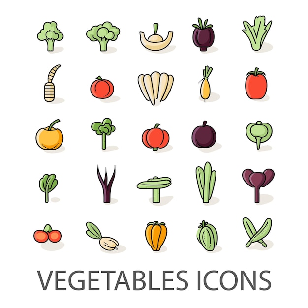 Set de iconos web de líneas delgadas mínimas de verduras y verduras vegetarianas Incluido los simples iconos vectoriales como