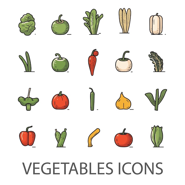 Set de iconos web de líneas delgadas mínimas de verduras y verduras vegetarianas Incluido los simples iconos vectoriales como