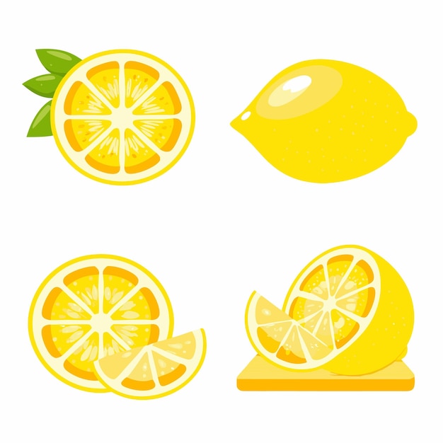 Set de ilustraciones de rebanadas de frutas de limón y limón entero