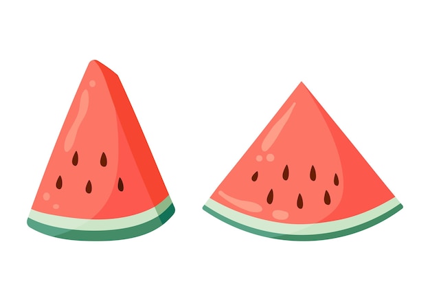 Set de ilustraciones vectoriales de rebanadas de sandía Dibujos de estilo vectorial plano para alimentos Gráficos de verano Diseños de logotipos de menús Sticker