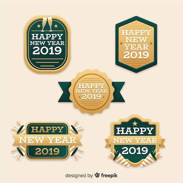 Set de insignias de año nuevo 2019