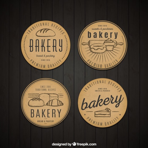 Vector set de insignias de panadería vintage redondas