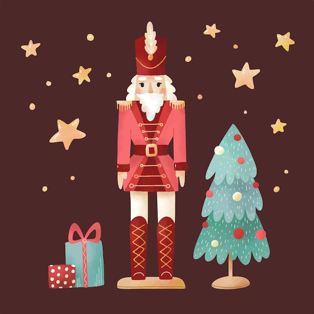 Set de juguetes de navidad y año nuevo de acuarela.
