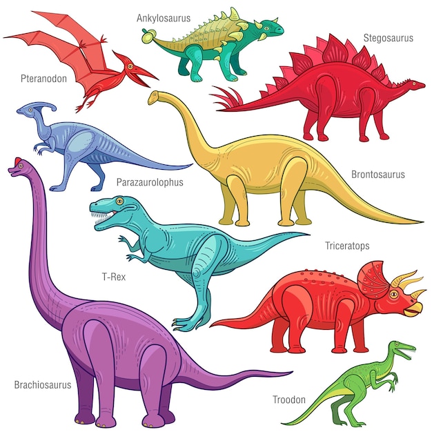 Vector set jurásico reptil vector ilustración dibujos animados dinosaurio aislado sobre fondo blanco