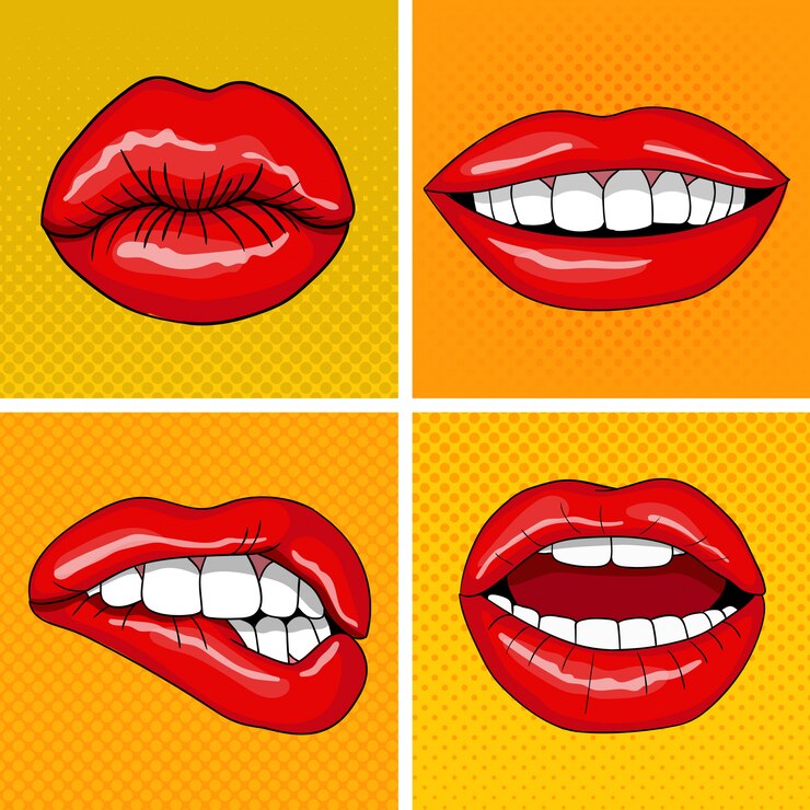 Vector set de labios en estilo retro pop art