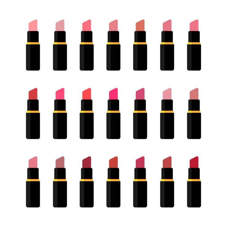 Vector set de lápices labiales con diferentes colores. vector ilustración plana. paleta de pintalabios mate