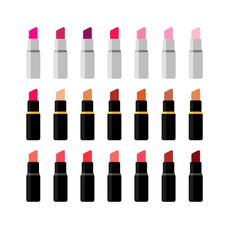 Vector set de lápices labiales con diferentes colores. vector ilustración plana. paleta de pintalabios mate