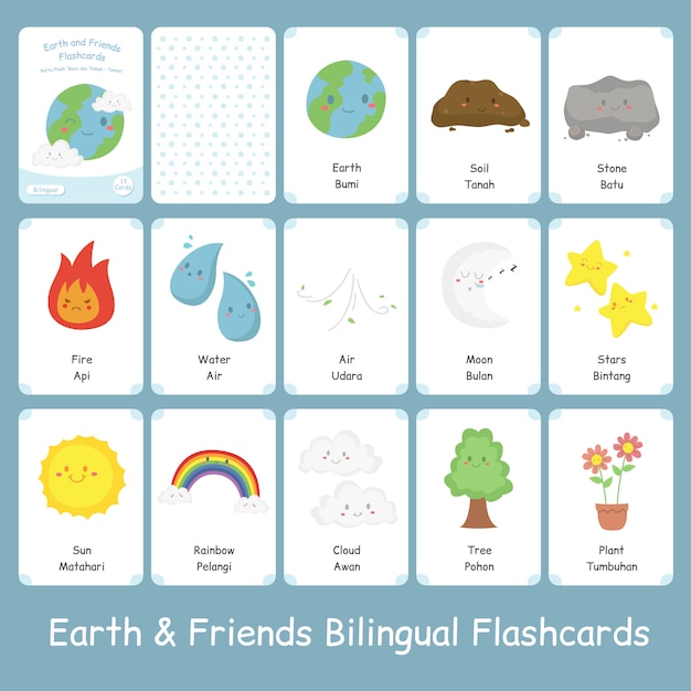 Set de lindas tarjetas bilingües de earth and friends