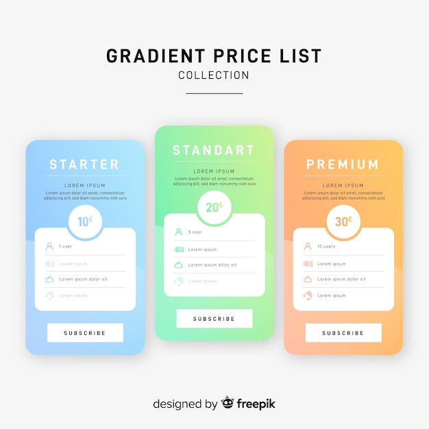 Set de lista de precios