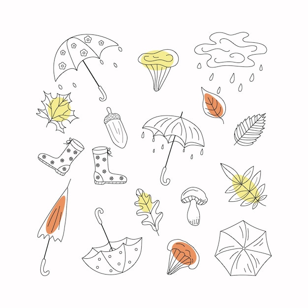 Vector set lluvia sombrillas setas