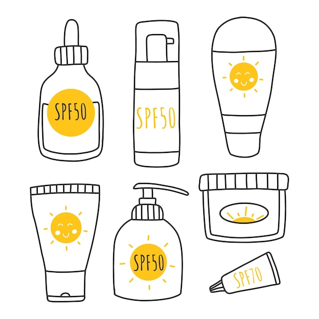 Set de lociones sunscreens con protección solar spf y seguridad solar
