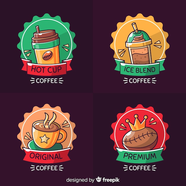 Set logo café dibujado a mano