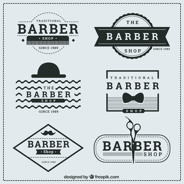 Set de logos de barbería dibujados a mano