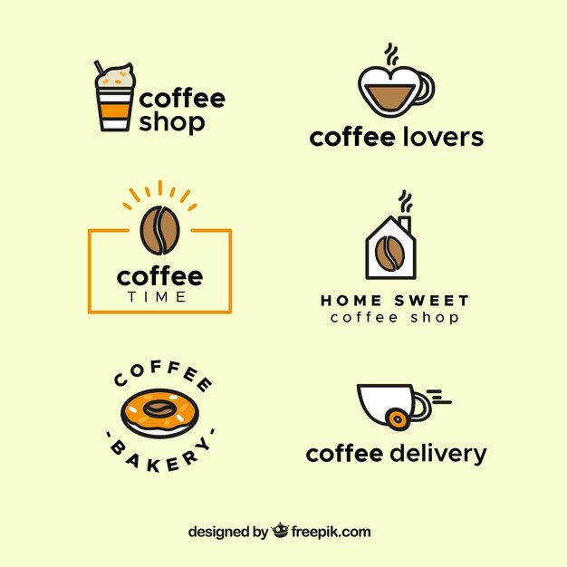 Vector set de logos de cafetería en estilo lineal