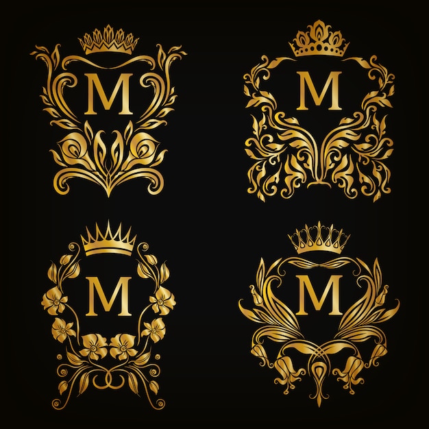 Vector set de logos letra m, estilo victoriano.