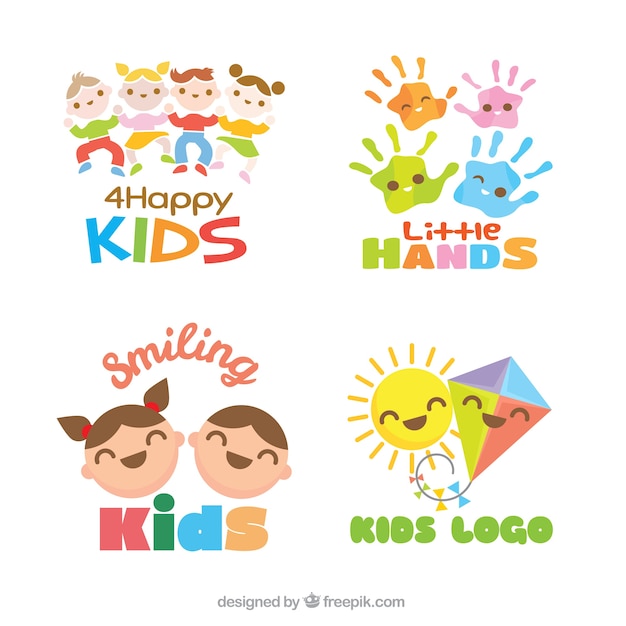 Vector set de logos de niños planos