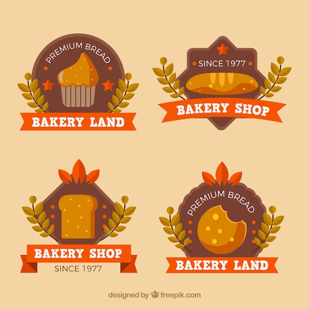 Vector set de logos de panadería en estilo plano