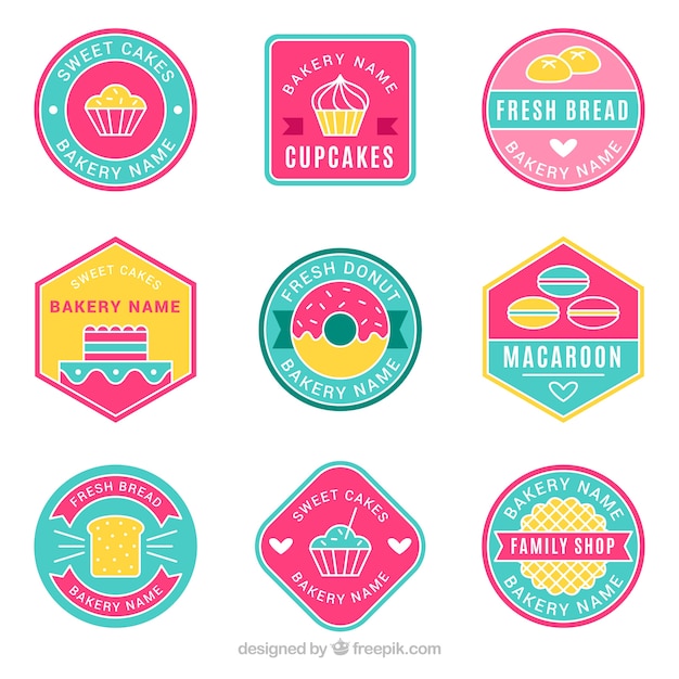 Vector set de logos de panadería en estilo plano