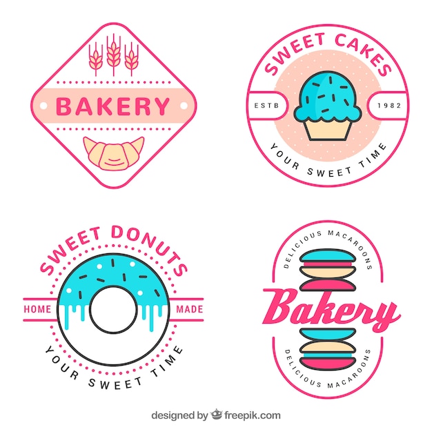 Vector set de logos de panadería en estilo plano