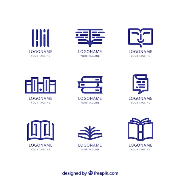 Set de logotipos de librerías en estilo lineal